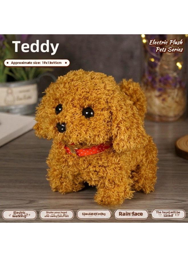 Children's Simulated Teddy Rabbit Electric Pet Dog Plush Walking Barking Toy Electronic Pet Dog Toy-Color:Teddy-Specifications:E-Commerce Box + Traction Rope - Image 1