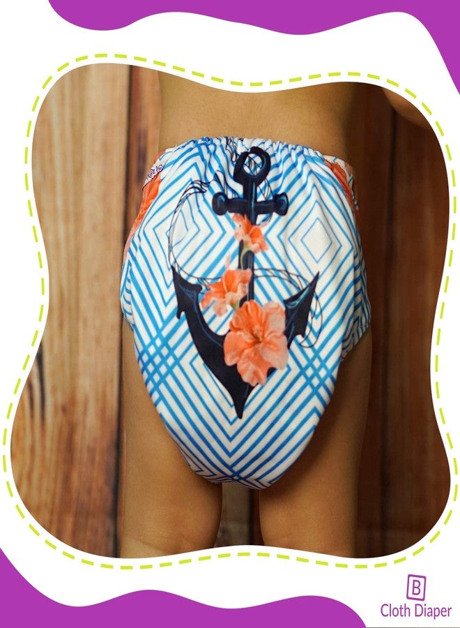 Bembika Cloth Diapers for Babies, Washable Reusable, Adjustable Sizes (2 Combo) (2 Dry Feel Inserts Included) (Floral + Anchor) - Image 2