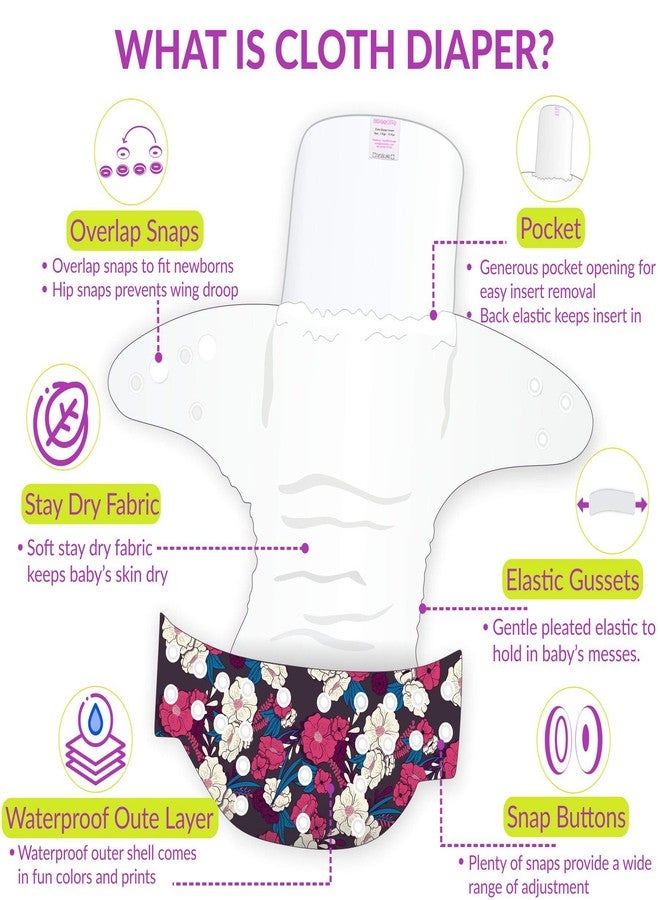 Bembika Cloth Diapers for Babies, Washable Reusable, Adjustable Sizes (2 Combo) (2 Dry Feel Inserts Included) (Floral + Anchor) - Image 5