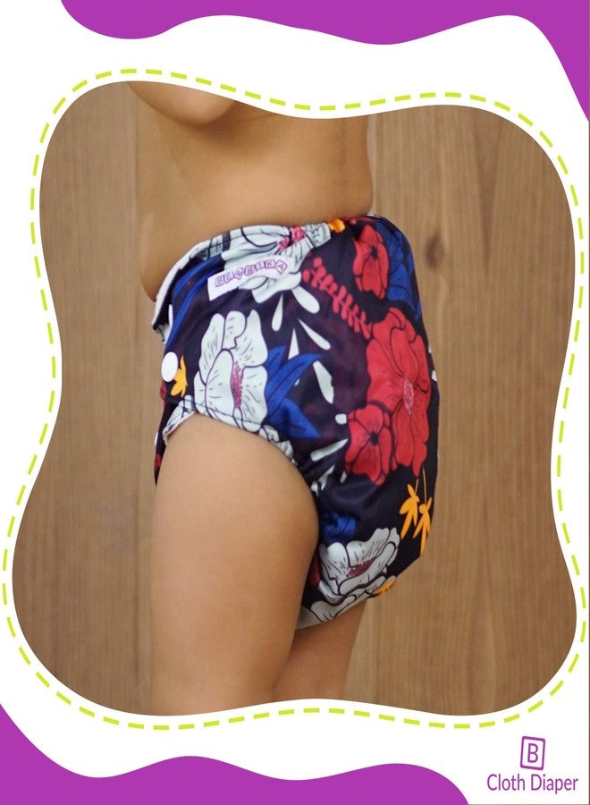 Bembika Cloth Diapers for Babies, Washable Reusable, Adjustable Sizes (2 Combo) (2 Dry Feel Inserts Included) (Floral + Anchor) - Image 3