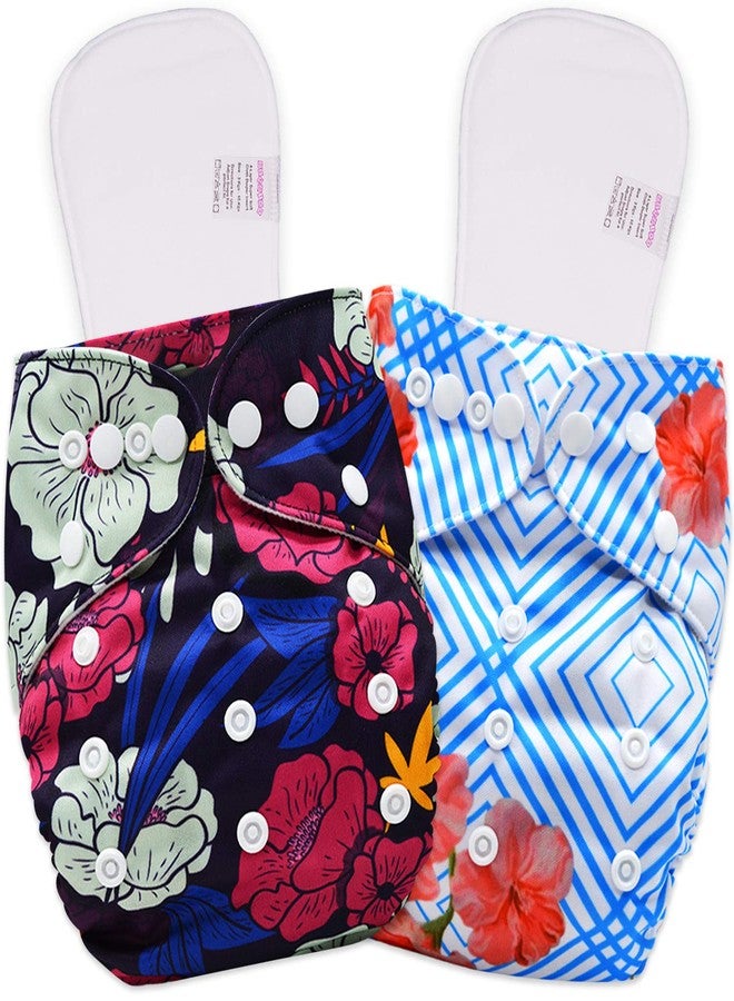 Bembika Cloth Diapers for Babies, Washable Reusable, Adjustable Sizes (2 Combo) (2 Dry Feel Inserts Included) (Floral + Anchor) - Image 1