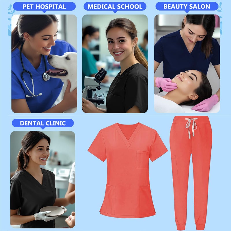 Mizzuco Scrubs Set for Women Nurse Uniform V-Neck Top and Drawstring Jogger Pants with Multi Pocket Nurse Workwear - Image 5