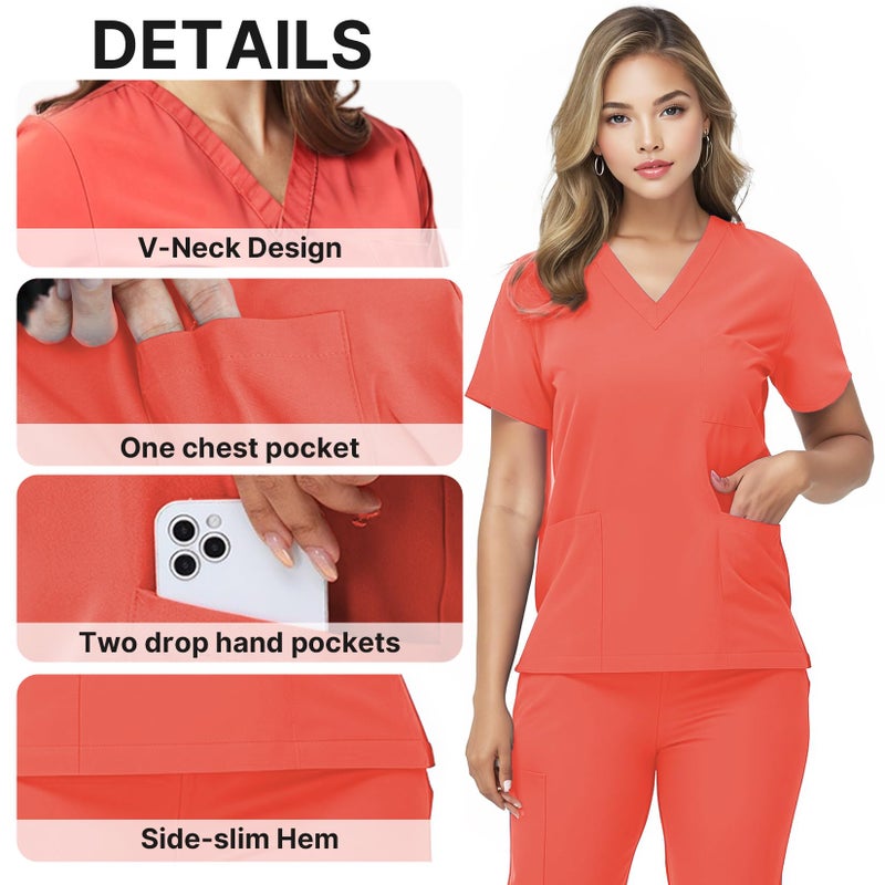 Mizzuco Scrubs Set for Women Nurse Uniform V-Neck Top and Drawstring Jogger Pants with Multi Pocket Nurse Workwear - Image 3
