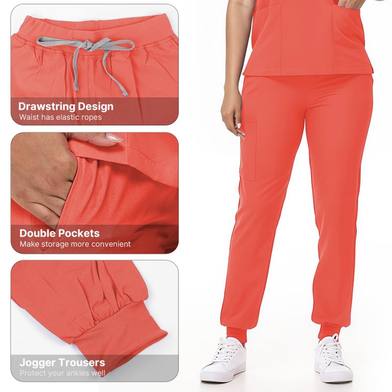 Mizzuco Scrubs Set for Women Nurse Uniform V-Neck Top and Drawstring Jogger Pants with Multi Pocket Nurse Workwear - Image 4