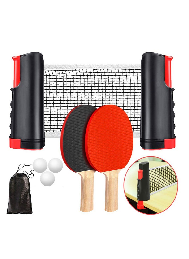 XiuWoo - Ping Pong Paddle Set, Portable Table Tennis Set with Retractable Net, Rackets, Balls and Carry Bag for Indoor/Outdoor Games - Image 1