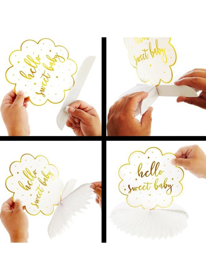 Sparkle and Bash Hello Sweet Baby Table Centerpieces, Honeycomb Gender Neutral Baby Shower Decorations (White Gold Foil, 6 Pack, 3 Designs) - Image 5