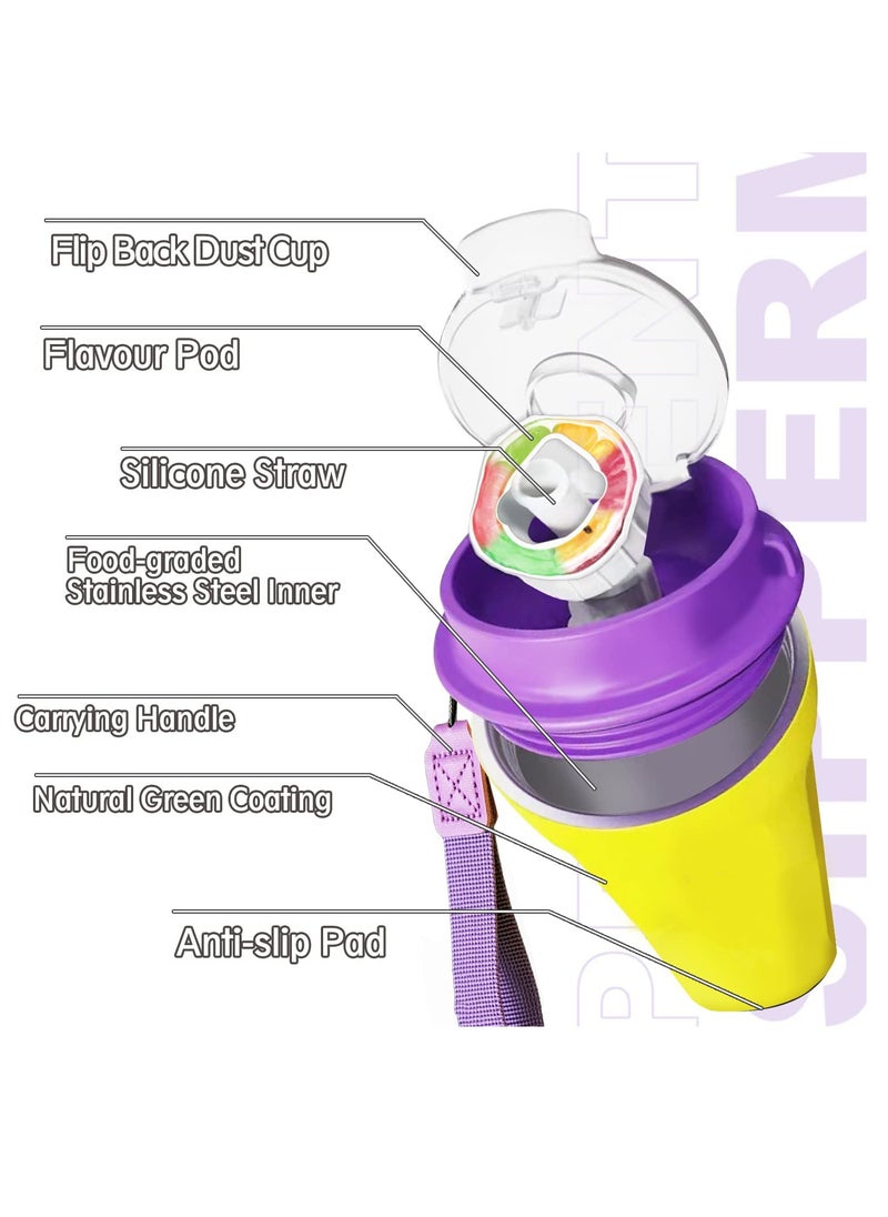 Generic - Air Flavored Water Bottle with Straw & 5 Scented Flavor Pods, 450ML Vacuum Insulated Metal Bottle, BPA Free & Leakproof, Zero Sugar Fruity Extract Ring. - Image 1