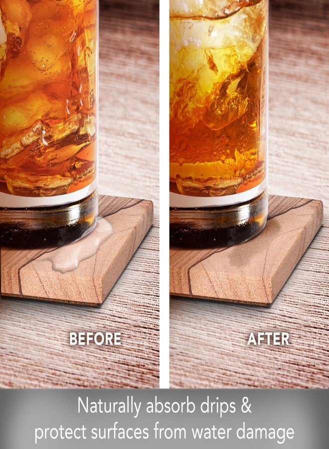 ثيريستي ستون مجموعة قواعد أكواب من الحجر الرملي الطبيعي بلون الزنجفر من ثيرستيستون، 4 قطع، مع قاعدة من الفلين الواقي، صديقة للبيئة، ماصة، سهلة التنظيف. - Image 4