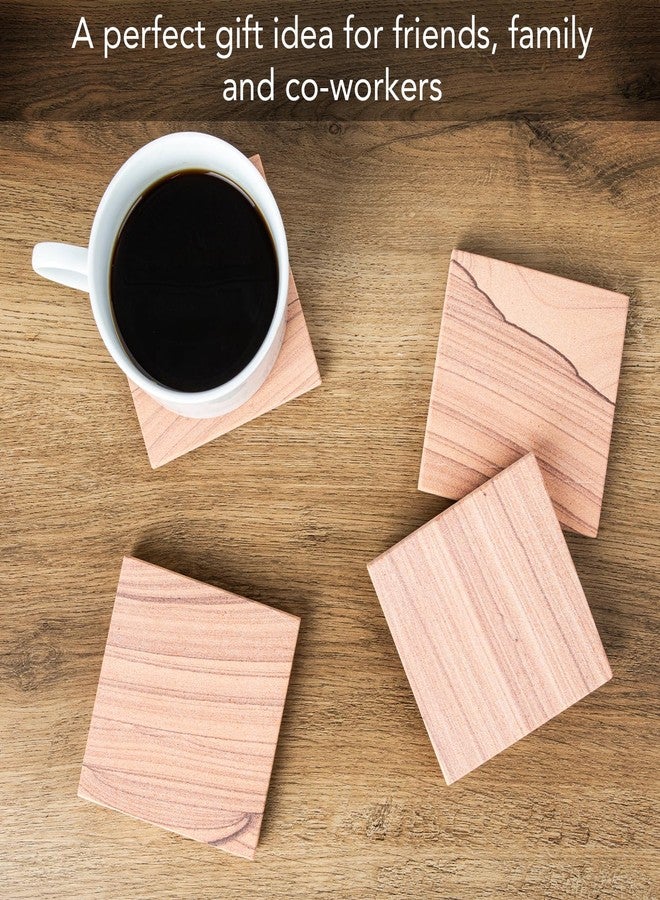 ثيريستي ستون مجموعة قواعد أكواب من الحجر الرملي الطبيعي بلون الزنجفر من ثيرستيستون، 4 قطع، مع قاعدة من الفلين الواقي، صديقة للبيئة، ماصة، سهلة التنظيف. - Image 2