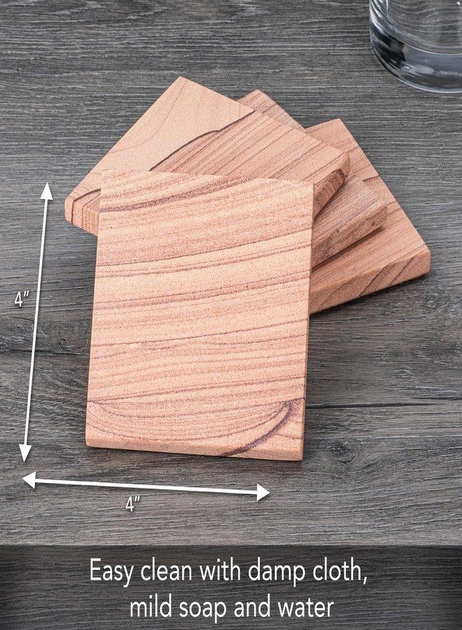 ثيريستي ستون مجموعة قواعد أكواب من الحجر الرملي الطبيعي بلون الزنجفر من ثيرستيستون، 4 قطع، مع قاعدة من الفلين الواقي، صديقة للبيئة، ماصة، سهلة التنظيف. - Image 3