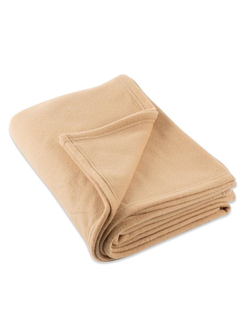 BSB HOME® 220 GSM Premium Plush Single Blanket for Bed, Sofa, Couch, Travel and Camping AC Blanket | 150 x 220 cm | Beige | SOLID POLO BLANKET - Image 1