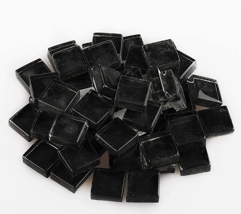 PINUO&KE Mosaic Tiles 225 Pieces / 200 g Pack of Crystal Glass Mosaic Mosaic Tile Supplies for Home Decoration, DIY Crafts, Plates, Picture Frames, Flowerpots – 1x1 cm Square Tiles (Black) - Image 1