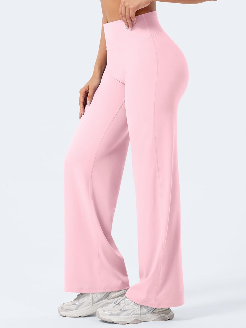 VOYJOY Straight Leggings Bottoms Wide Leg Pants for Women 29"/ 31.5"/33"/35" High Waist Stretch Casual Sweatpants Light Pink - Image 5