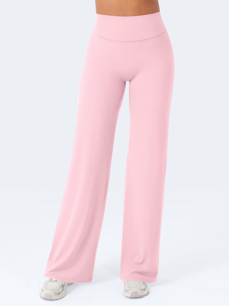 VOYJOY Straight Leggings Bottoms Wide Leg Pants for Women 29"/ 31.5"/33"/35" High Waist Stretch Casual Sweatpants Light Pink - Image 2