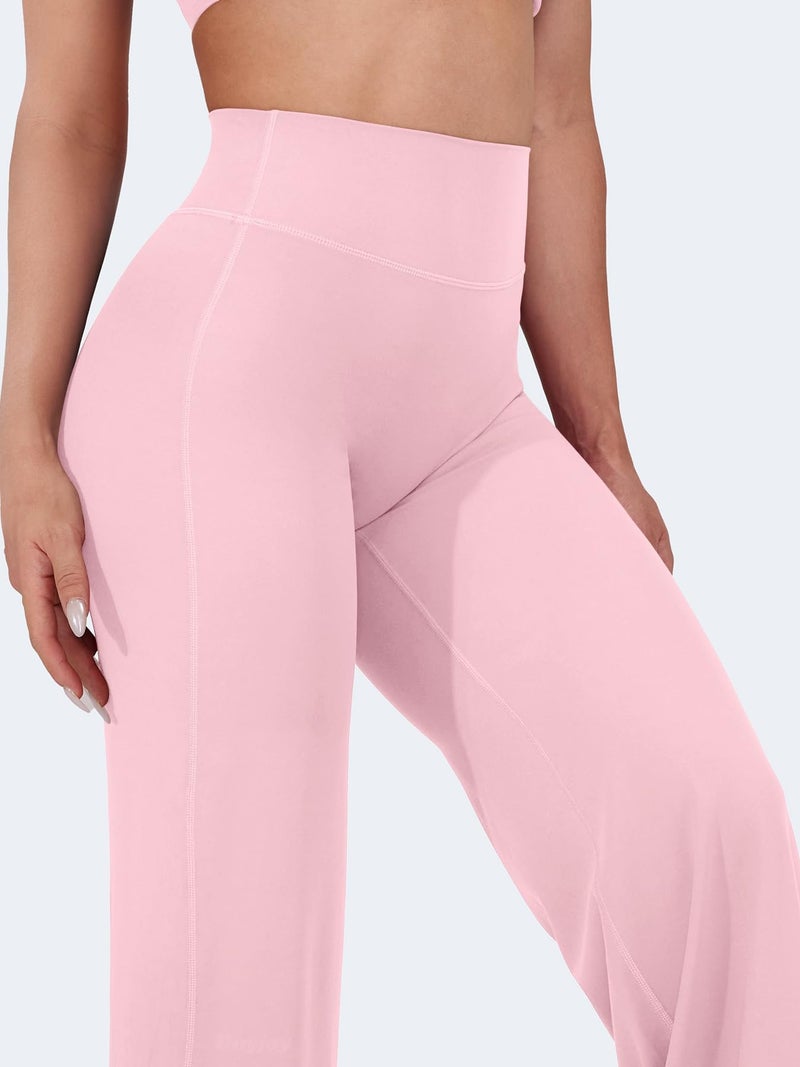VOYJOY Straight Leggings Bottoms Wide Leg Pants for Women 29"/ 31.5"/33"/35" High Waist Stretch Casual Sweatpants Light Pink - Image 4