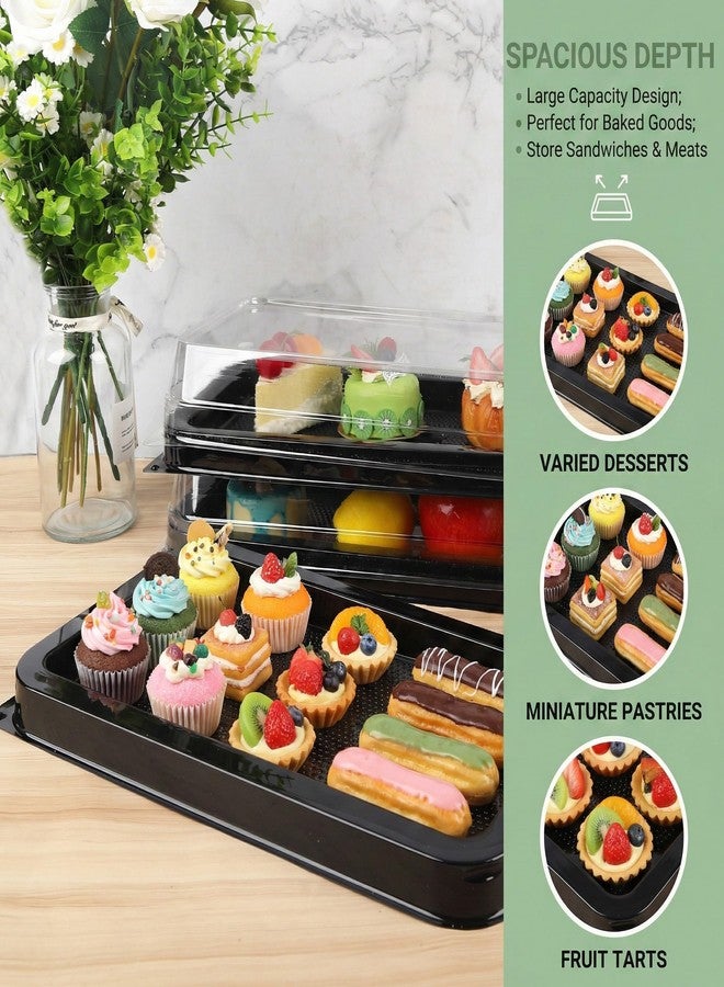 DISWALE 15 Pack Plastic Serving Tray with Lid, Reusable Party Trays, Heavy Duty Cheesecake Container, Stackable Round Platters for Serving Food(14.7 x 8.4 x 2.4 in) - Image 5