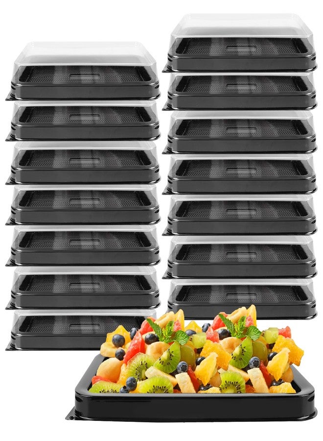 DISWALE 15 Pack Plastic Serving Tray with Lid, Reusable Party Trays, Heavy Duty Cheesecake Container, Stackable Round Platters for Serving Food(14.7 x 8.4 x 2.4 in) - Image 1