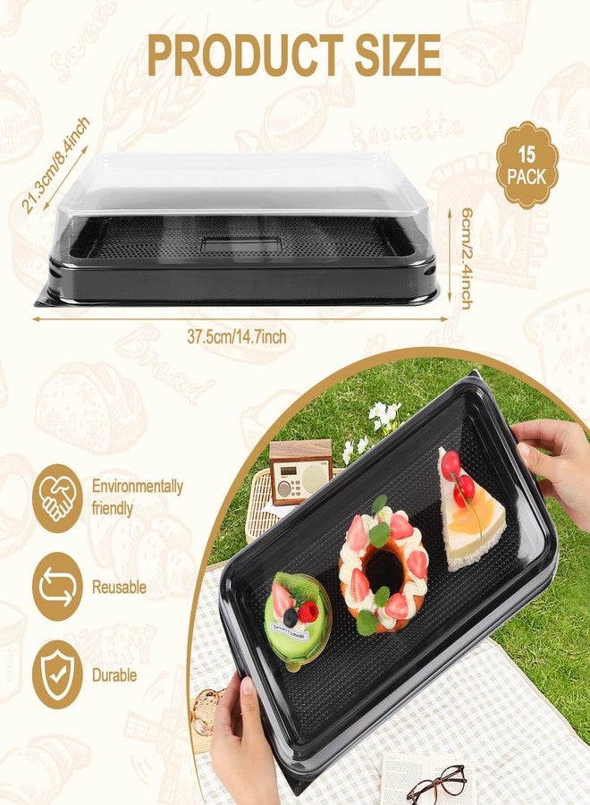 DISWALE 15 Pack Plastic Serving Tray with Lid, Reusable Party Trays, Heavy Duty Cheesecake Container, Stackable Round Platters for Serving Food(14.7 x 8.4 x 2.4 in) - Image 2