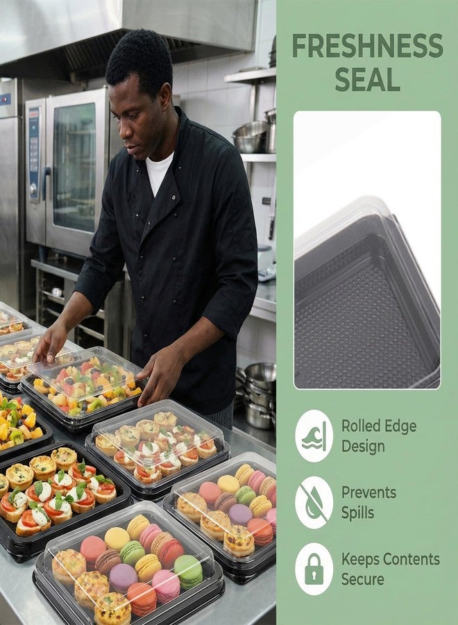 DISWALE 15 Pack Plastic Serving Tray with Lid, Reusable Party Trays, Heavy Duty Cheesecake Container, Stackable Round Platters for Serving Food(14.7 x 8.4 x 2.4 in) - Image 3