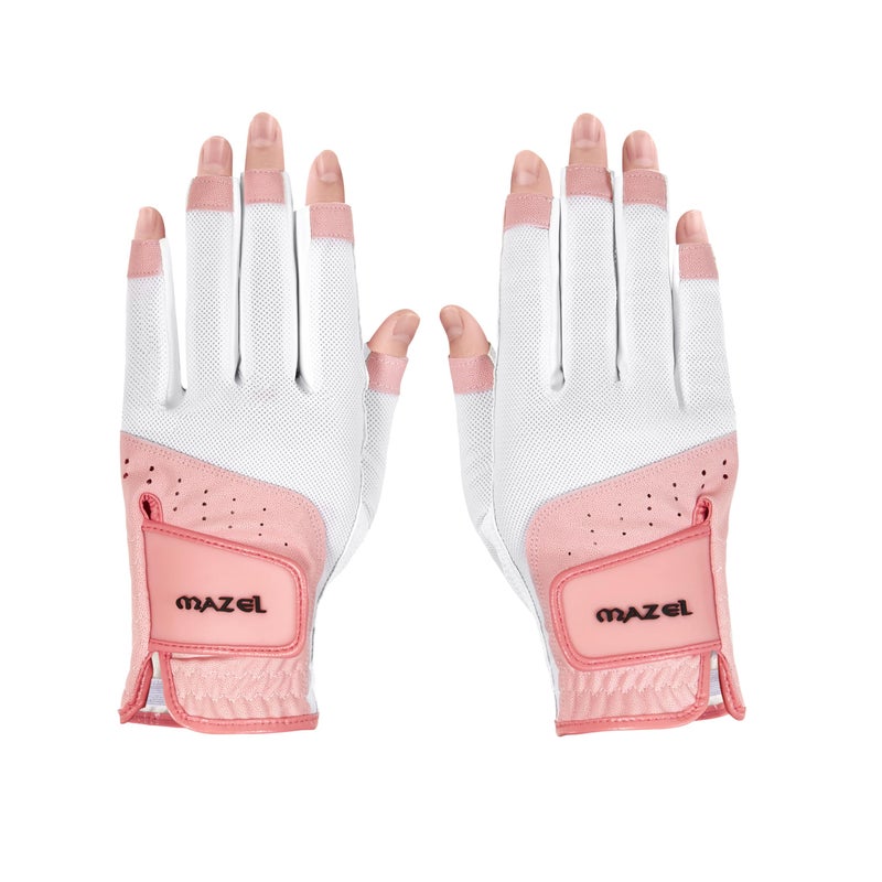 MAZEL Women's Golf Gloves One Pair Open-Finger Design,Breathable Hot Wet Weather Sweat-Absorbing,Fit Size S M L XL (Pink, Medium) - Image 1