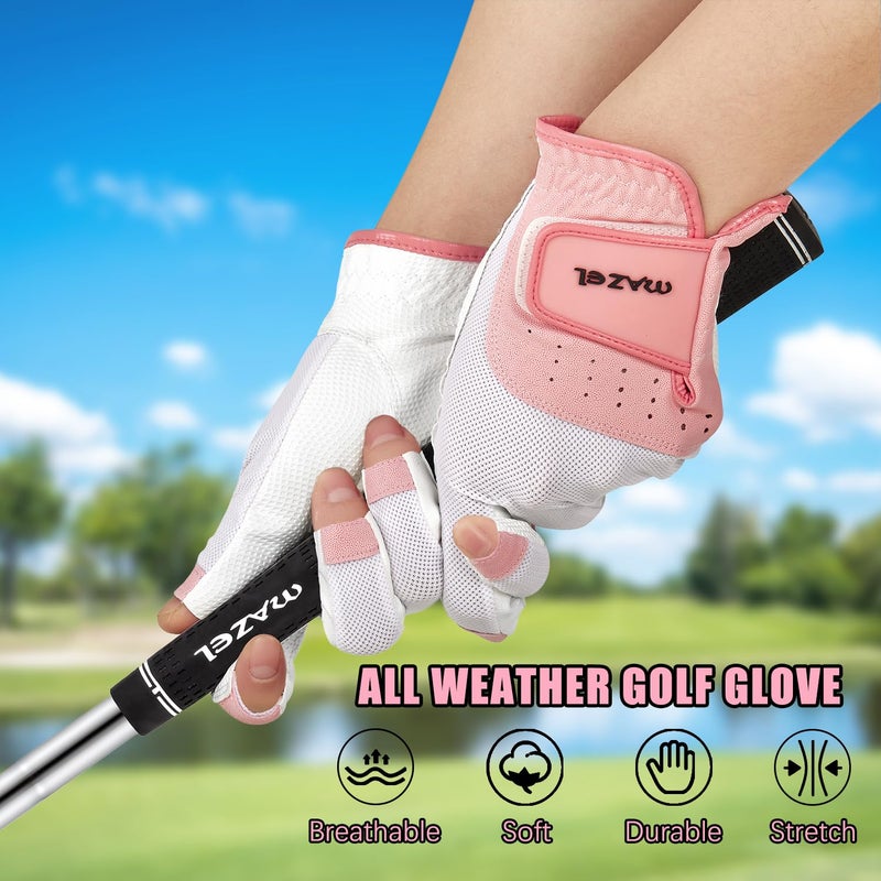 MAZEL Women's Golf Gloves One Pair Open-Finger Design,Breathable Hot Wet Weather Sweat-Absorbing,Fit Size S M L XL (Pink, Medium) - Image 5