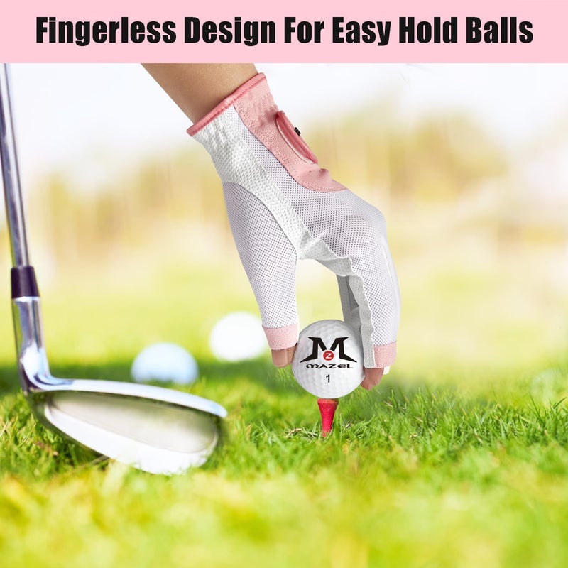 MAZEL Women's Golf Gloves One Pair Open-Finger Design,Breathable Hot Wet Weather Sweat-Absorbing,Fit Size S M L XL (Pink, Medium) - Image 4