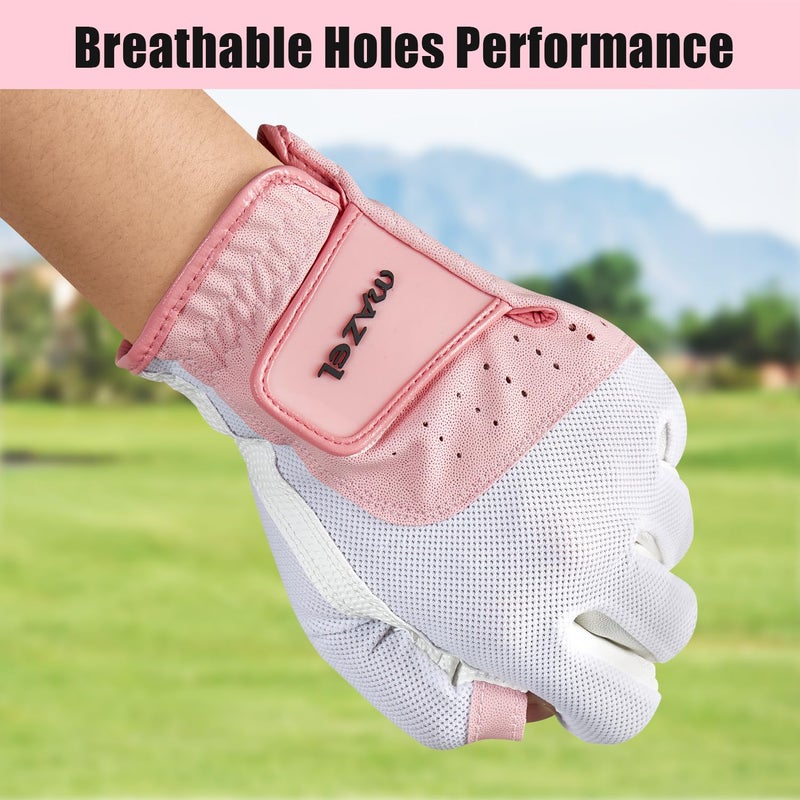 MAZEL Women's Golf Gloves One Pair Open-Finger Design,Breathable Hot Wet Weather Sweat-Absorbing,Fit Size S M L XL (Pink, Medium) - Image 3