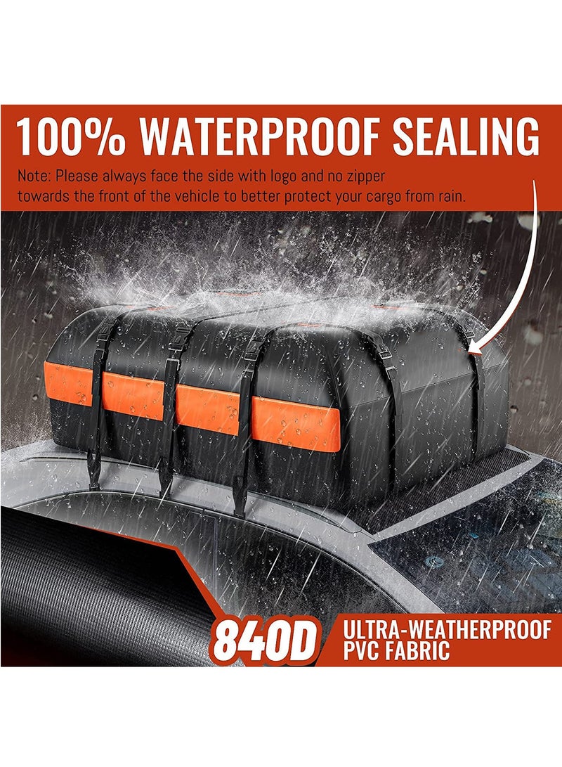 ET-LIFE Car Rooftop Cargo Carrier - 21 Cubic Feet, Waterproof Heavy Duty 840D Car Roof Bag for All Vehicles with/Without Racks - Anti-Slip Mat, 6 Door Hooks, Storage Bag, Combination Lock - Image 3