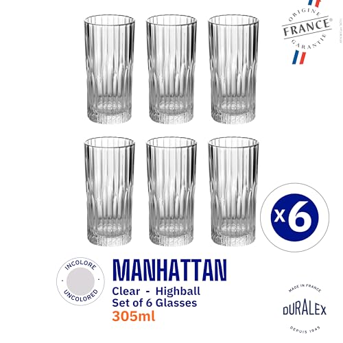 Duralex France Manhattan Drinking Glasses Set of 6-305ml Glass for Drinking Water Juice Cold & Hot Drinks Smoothies Shakes | 3X Stronger & Durable | Dishwasher & Microwave Safe | Scratch Resistant - Image 2