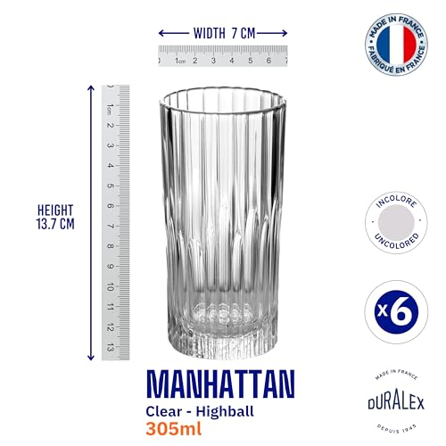 Duralex France Manhattan Drinking Glasses Set of 6-305ml Glass for Drinking Water Juice Cold & Hot Drinks Smoothies Shakes | 3X Stronger & Durable | Dishwasher & Microwave Safe | Scratch Resistant - Image 4