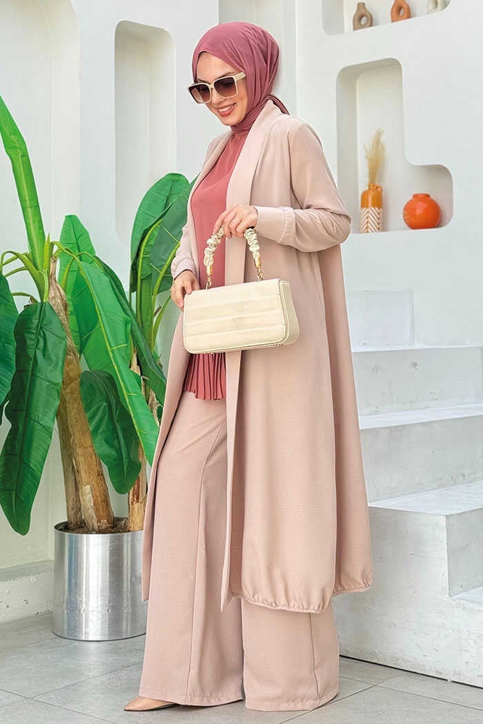 Bym Fashion Kimono Waist Elastic Trouser Set 8560 Stone  - Image 2