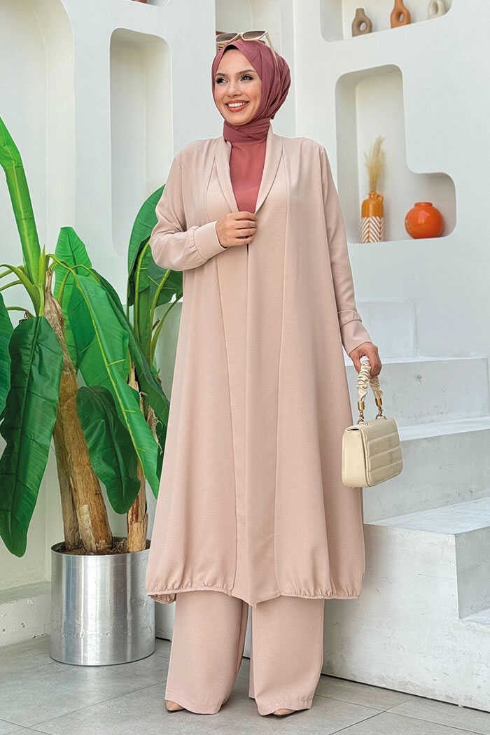 Bym Fashion Kimono Waist Elastic Trouser Set 8560 Stone  - Image 1