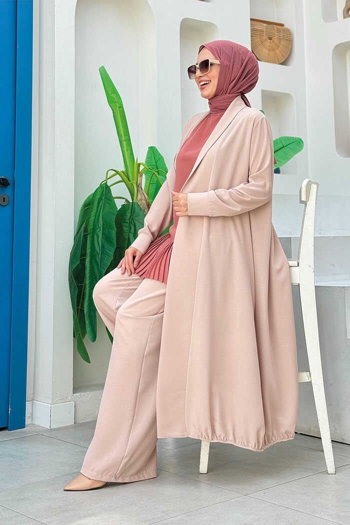 Bym Fashion Kimono Waist Elastic Trouser Set 8560 Stone  - Image 3