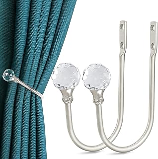 Gudui Curtain Holdbacks, Curtain Tieback Hooks Crystal Curtain Holdbacks Silver Curtain Holder Hooks for Drapes Wall - Image 1