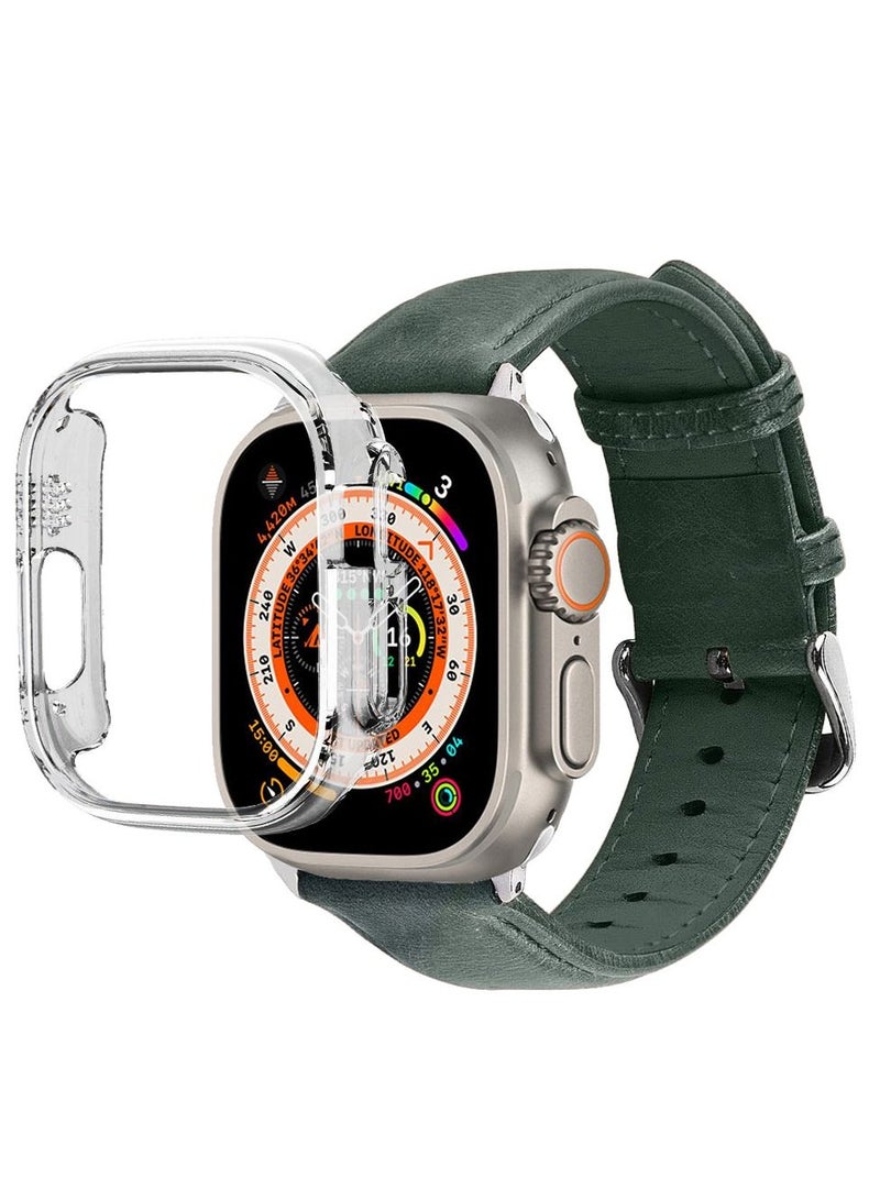 CATANES 2 Packs For Apple Watch Band 49mm Leather Band Buckle Strap Wristband and Clear Case Holder Dark Green - Image 3