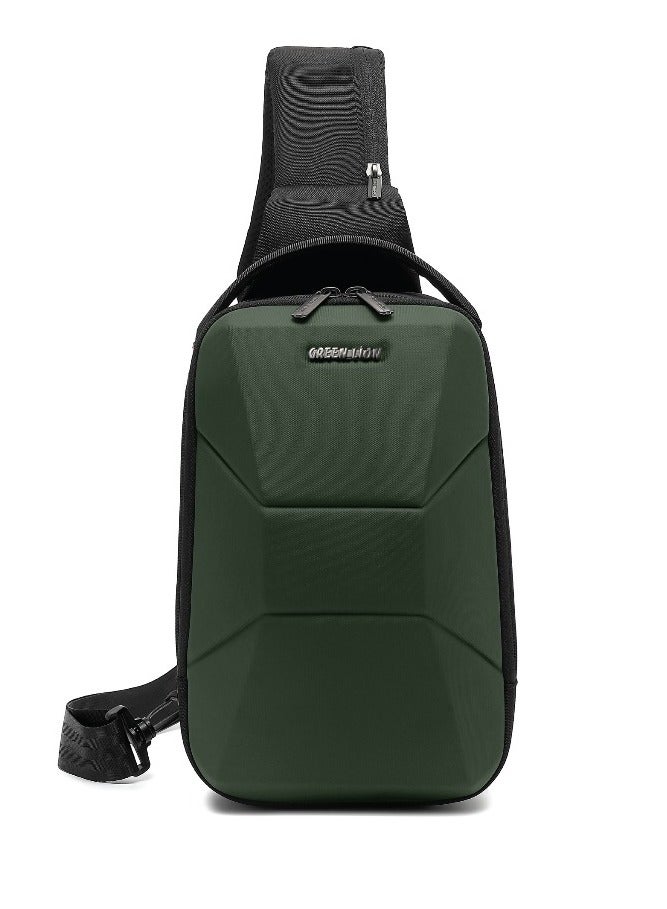 GREEN LION Liverpool Crossbody Backpack / Waterproof / Compact / Adjustable Strap up to 135cm / Chest Bag / Sling Bag / USB-A Charging / Fits Devices up to 7.9 inches / 30*17*12cm External Dimensions / Polyester - Green