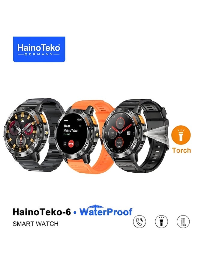 HainoTeko HainoTeko-6 Smart Watch with Amoled Display and 3 Colored Watch Straps – Side Flashlight – Call, Notification, Sports Activity, and Health Tracking – Black  - Image 2