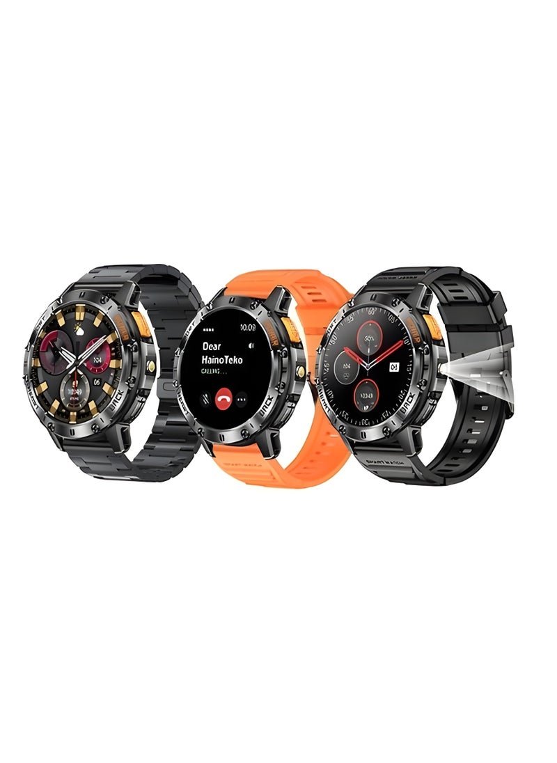HainoTeko HainoTeko-6 Smart Watch with Amoled Display and 3 Colored Watch Straps – Side Flashlight – Call, Notification, Sports Activity, and Health Tracking – Black  - Image 1