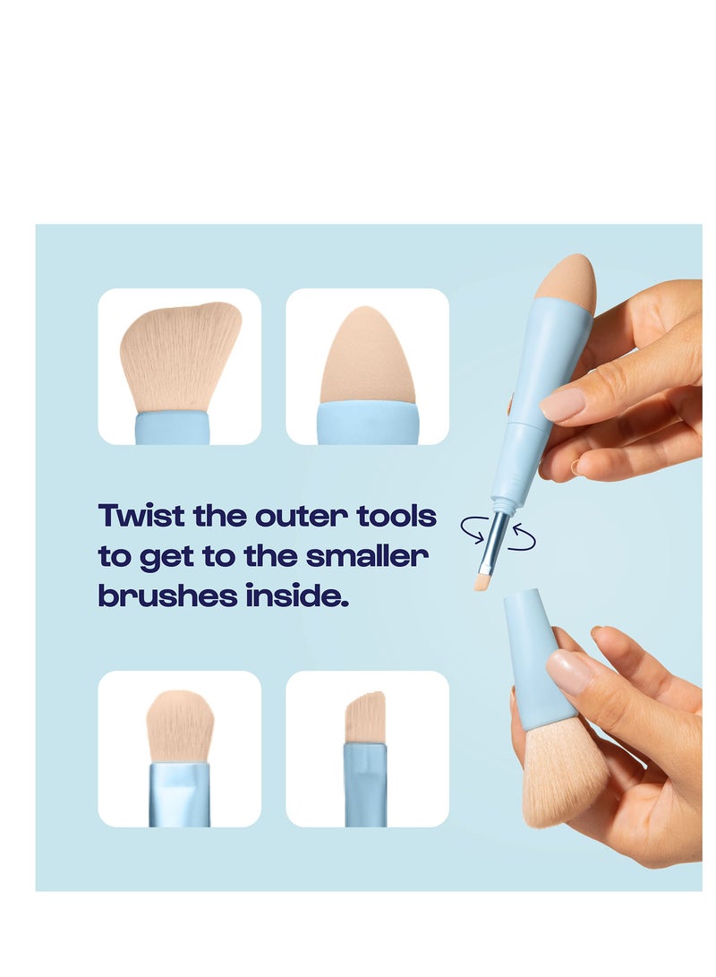 KASTWAVE 4 in 1 Makeup Brush Set, Eyebrow, Liner  Blush Blending Brush, Dual-Ended Travel Makeup Brushes, Suitable for Powder and Liquid Make up - Image 3