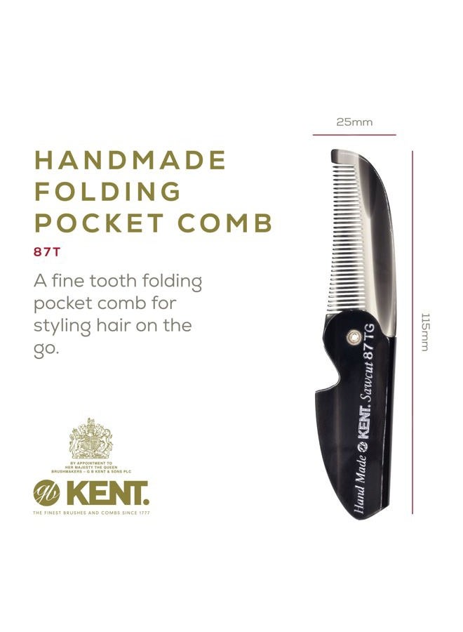 Kent 87T Graphite Handmade Folding Pocket Comb for Men, Fine Tooth Hair Comb Straightener for Everyday Grooming Styling Hair, Beard or Mustache, Saw Cut Hand Polished, Made in England (6 Pack) - Image 2