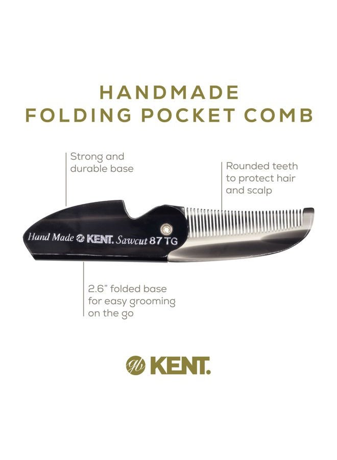 Kent 87T Graphite Handmade Folding Pocket Comb for Men, Fine Tooth Hair Comb Straightener for Everyday Grooming Styling Hair, Beard or Mustache, Saw Cut Hand Polished, Made in England (6 Pack) - Image 4