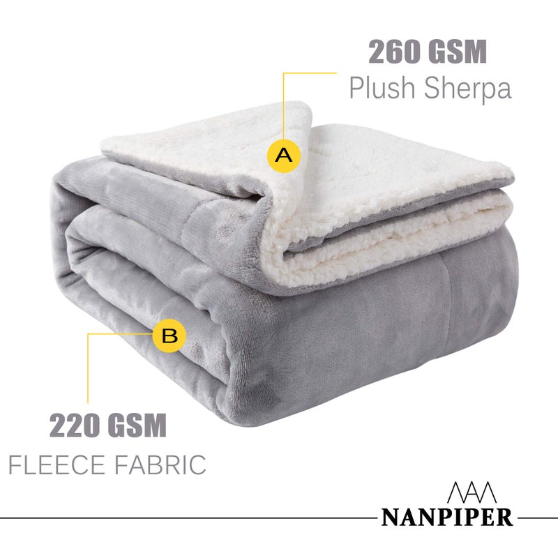 NANPIPER Sherpa Blanket Twin Thick Warm Blankets for Winter Bed Super Soft Fuzzy Flannel Fleece/Wool Like Reversible Velvet Plush Fabric(Light Grey Twin Size 60"x80") - Image 4
