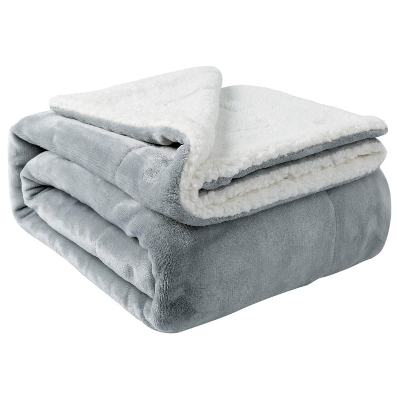 NANPIPER Sherpa Blanket Twin Thick Warm Blankets for Winter Bed Super Soft Fuzzy Flannel Fleece/Wool Like Reversible Velvet Plush Fabric(Light Grey Twin Size 60"x80") - Image 1