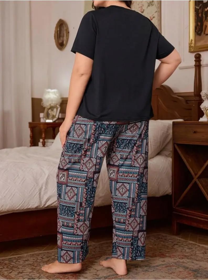Celary Women’s Cotton Blend Printed Night Suit Set - Soft & Breathable Short Sleeve Top & Ethnic Print Pyjama Set - Image 5