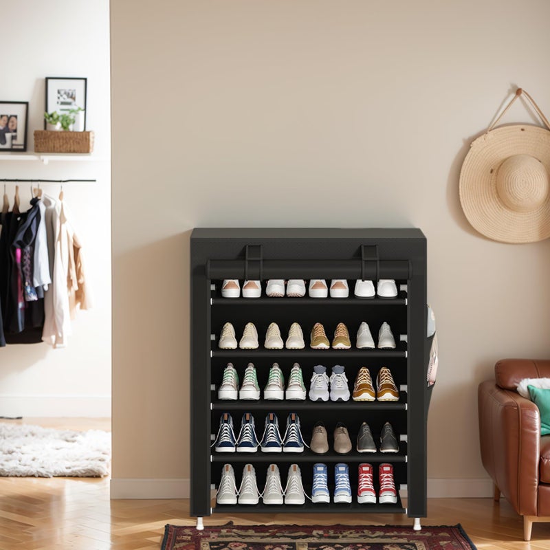 Laiensia 5-Tier Vertical Shoe Rack Organizer, Space Saving Shoe Storage Organizer, Non-Woven Cover Shoe Shelf Holds 20-25 Pairs for Bedroom, Hallway, Closet Entryway, Black - Image 3