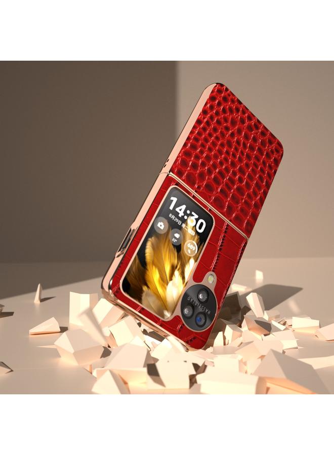 S-TOP Case For OPPO Find N3 Flip Crocodile Texture Genuine Leather Nano Electroplating Phone Case - Image 4