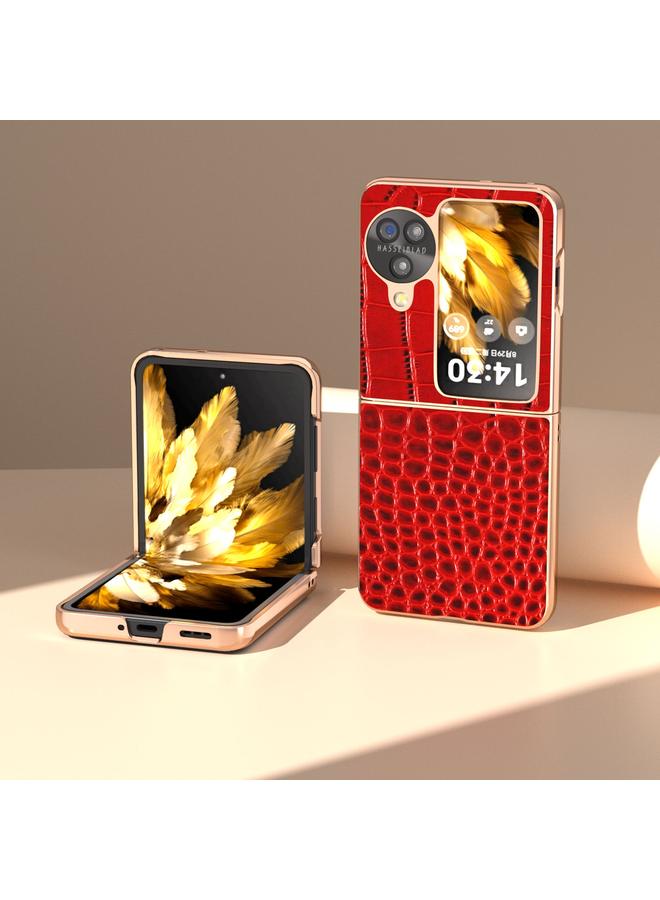 S-TOP Case For OPPO Find N3 Flip Crocodile Texture Genuine Leather Nano Electroplating Phone Case - Image 2