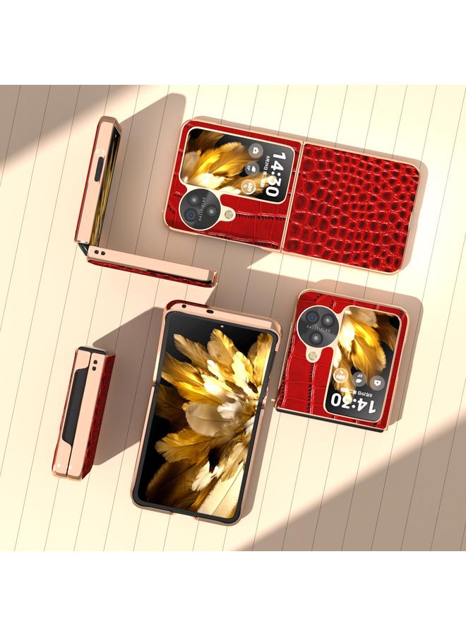 S-TOP Case For OPPO Find N3 Flip Crocodile Texture Genuine Leather Nano Electroplating Phone Case - Image 3