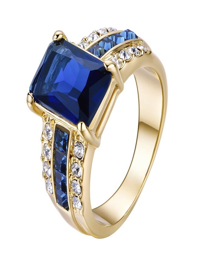 Yoursfs Sapphire Rings for Women 18K Gold Plated Square Stone Ring Blue Cubic Zirconia Cocktail Ring - Image 1