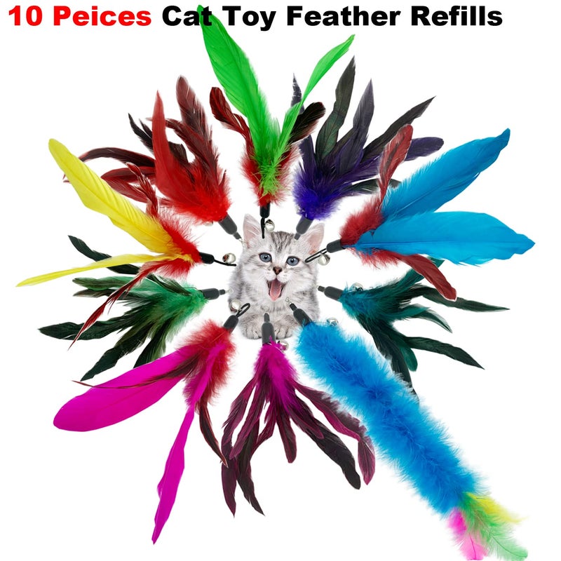 CATENESS Cat Feather Toy Refill Cat Feathers Wand Replacement, 10 PCS Feather Cat Toy Refills, Interaction Feather Cat Toy for Indoor Cats - Image 3